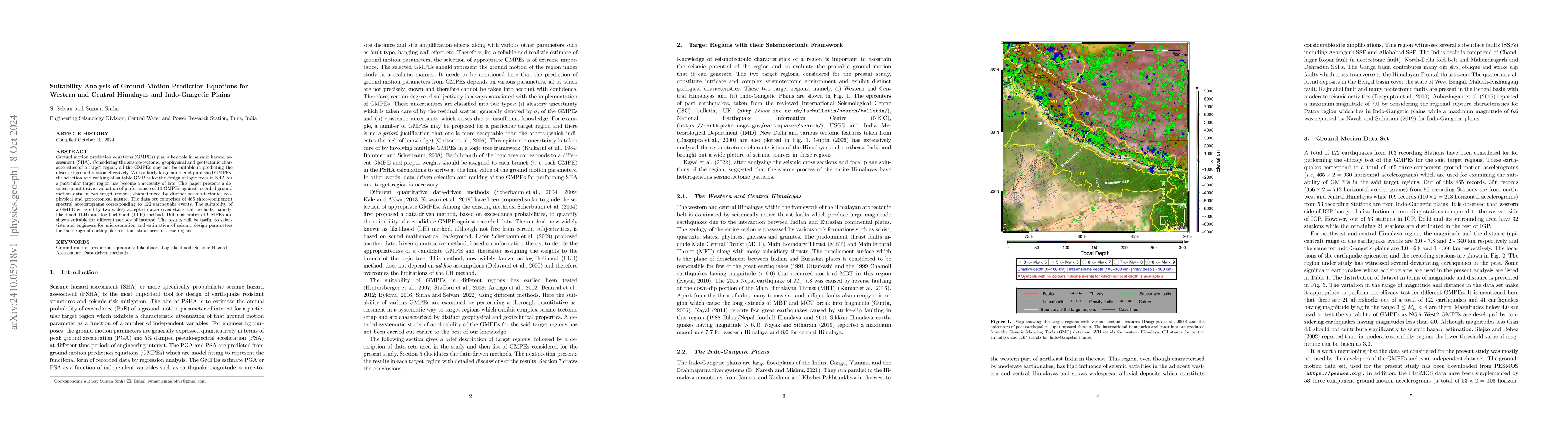 Thumbnail for Suitability Analysis of Ground Motion Prediction Equations for Western
  and Central Himalayas and Indo-Gangetic Plains
