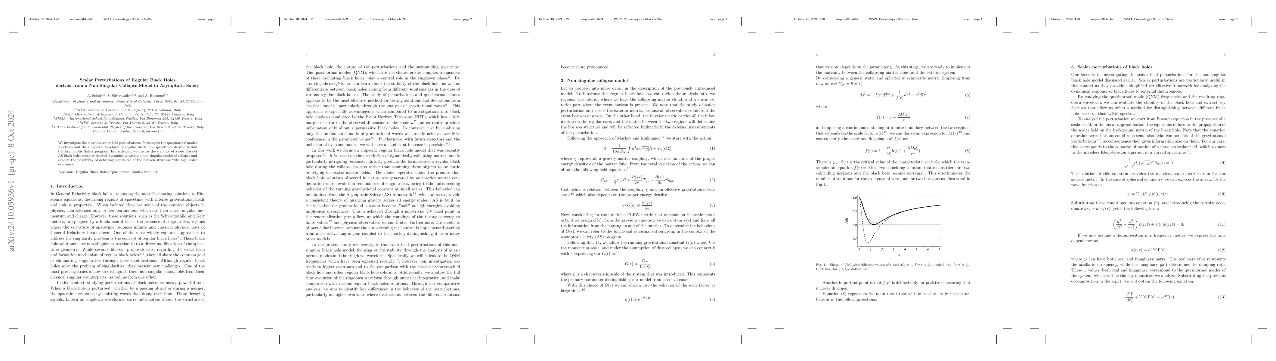 Thumbnail for Scalar Perturbations of Regular Black Holes derived from a Non-Singular
  Collapse Model in Asymptotic Safety
