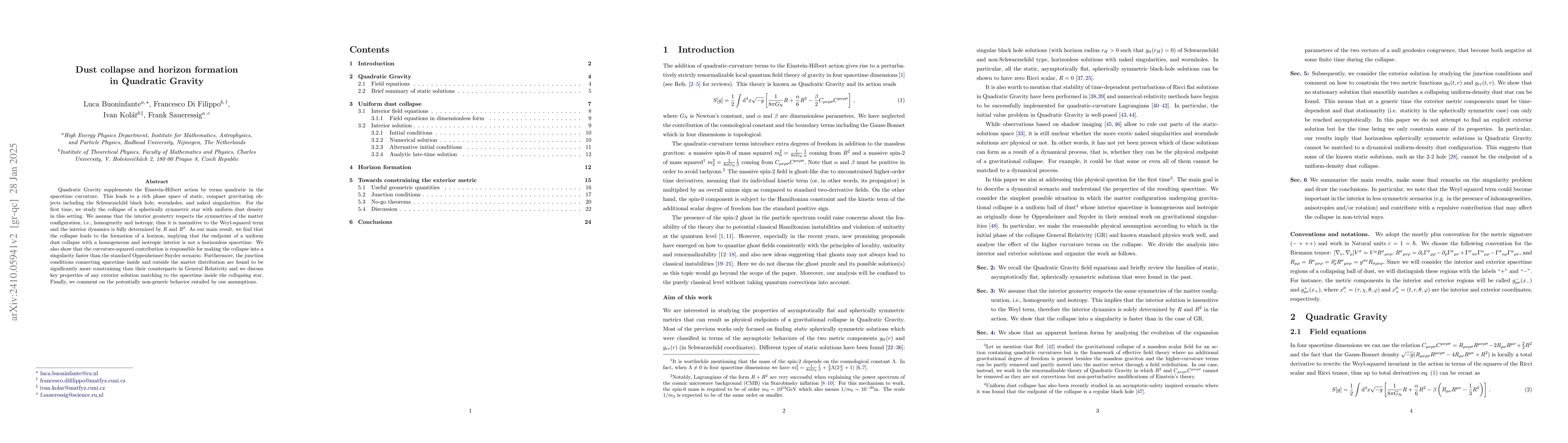 Thumbnail for Dust collapse and horizon formation in Quadratic Gravity