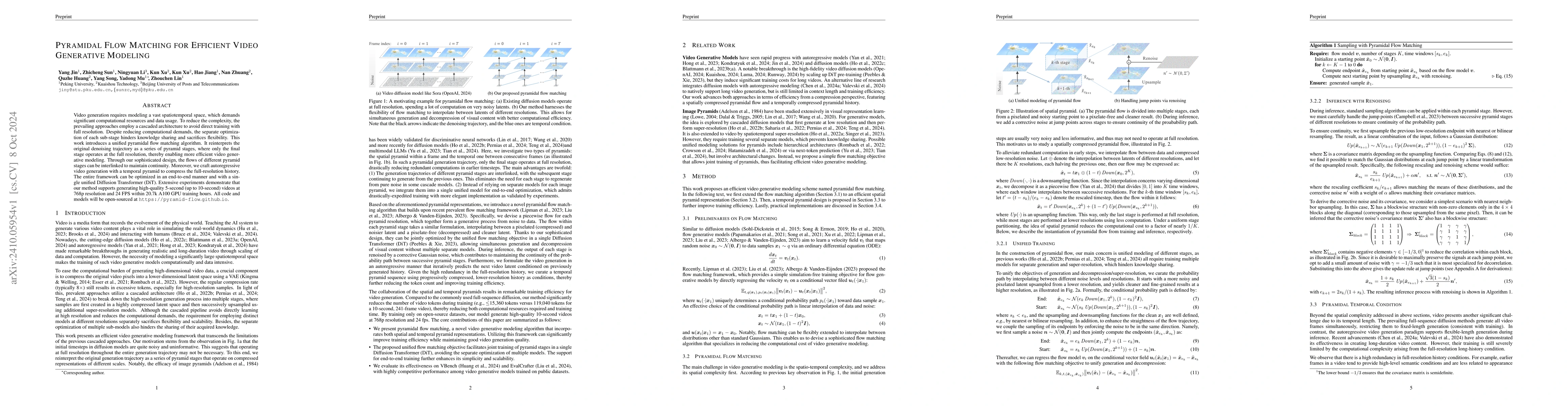 Thumbnail for Pyramidal Flow Matching for Efficient Video Generative Modeling