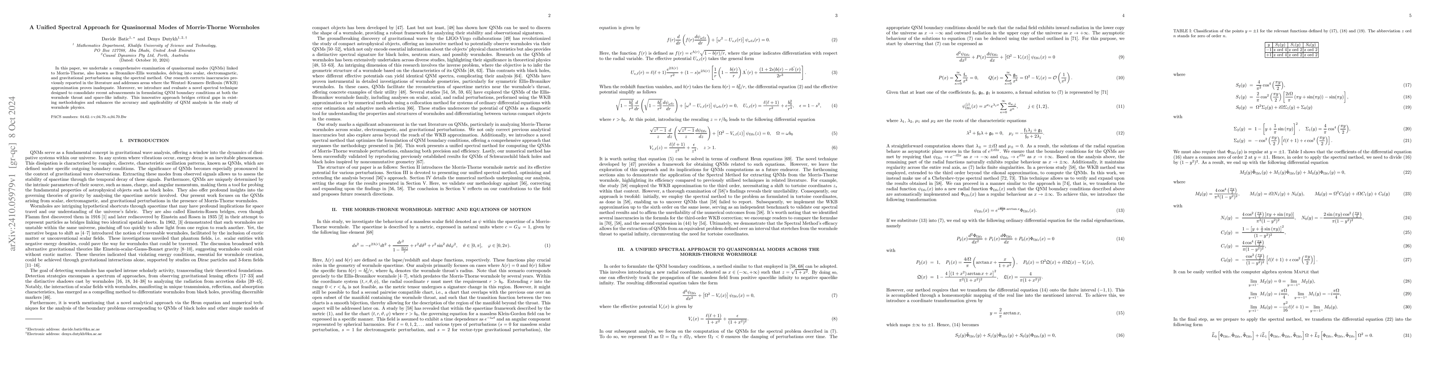 Thumbnail for A Unified Spectral Approach for Quasinormal Modes of Morris-Thorne
  Wormholes