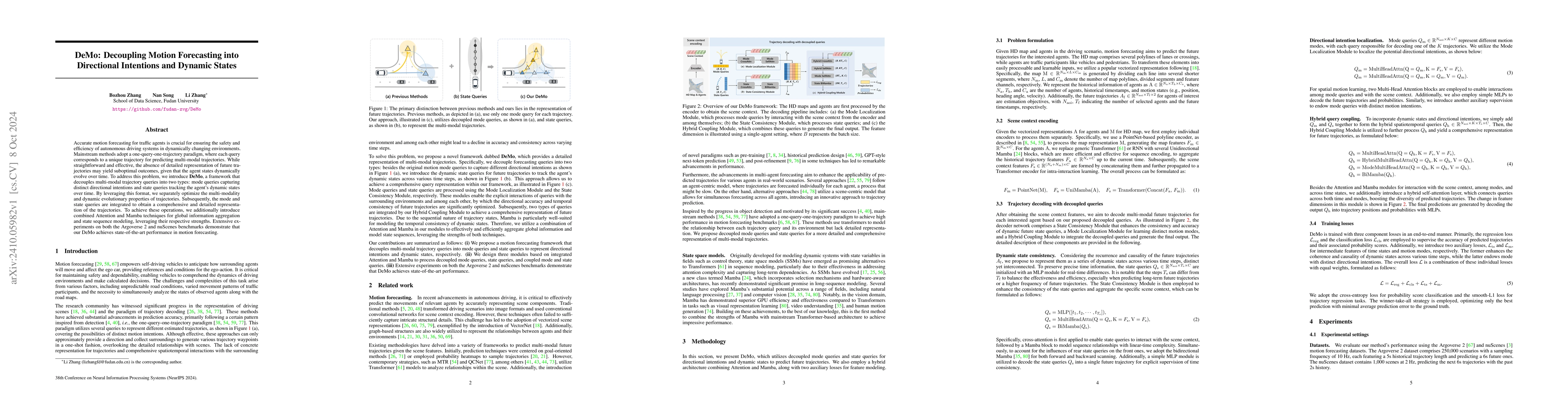 Thumbnail for DeMo: Decoupling Motion Forecasting into Directional Intentions and
  Dynamic States