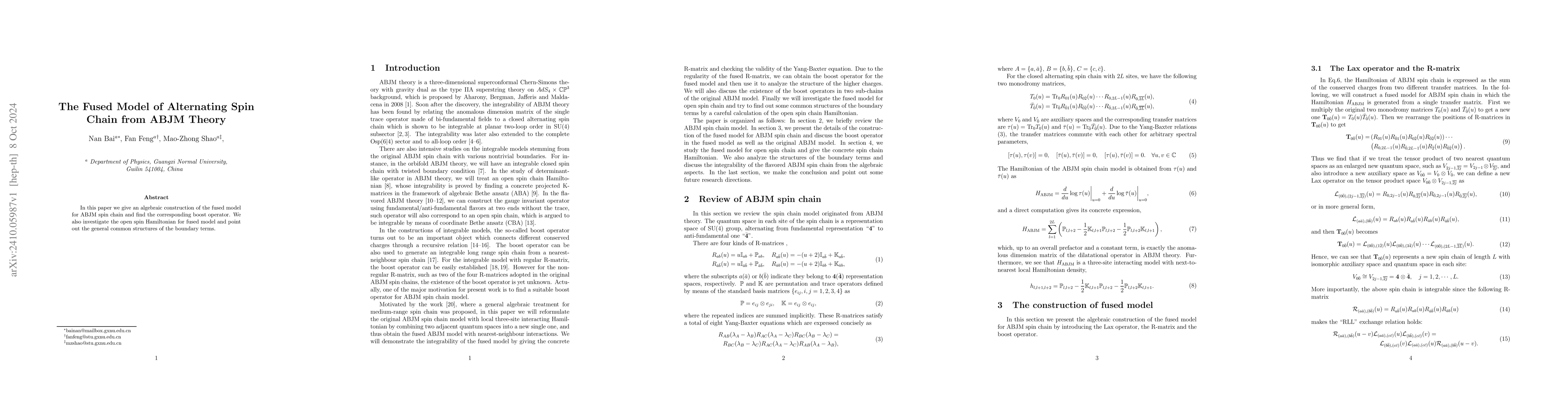 Thumbnail for The Fused Model of Alternating Spin Chain from ABJM Theory
