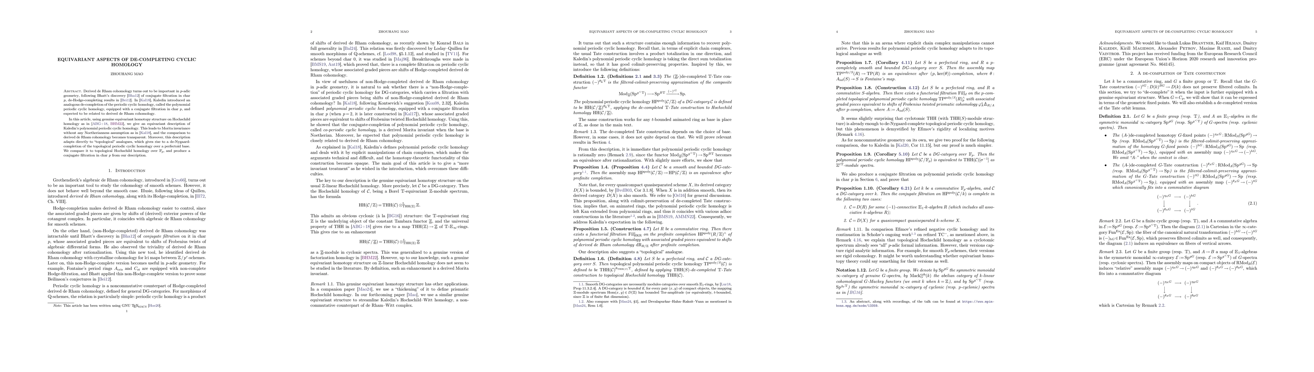Thumbnail for Equivariant aspects of de-completing cyclic homology
