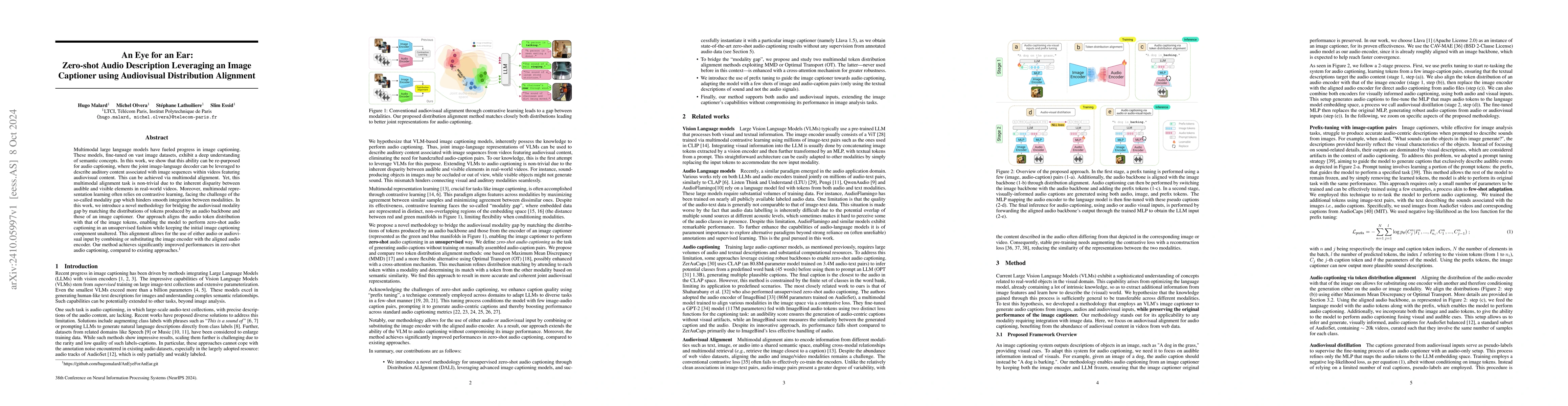 Thumbnail for An Eye for an Ear: Zero-shot Audio Description Leveraging an Image
  Captioner using Audiovisual Distribution Alignment