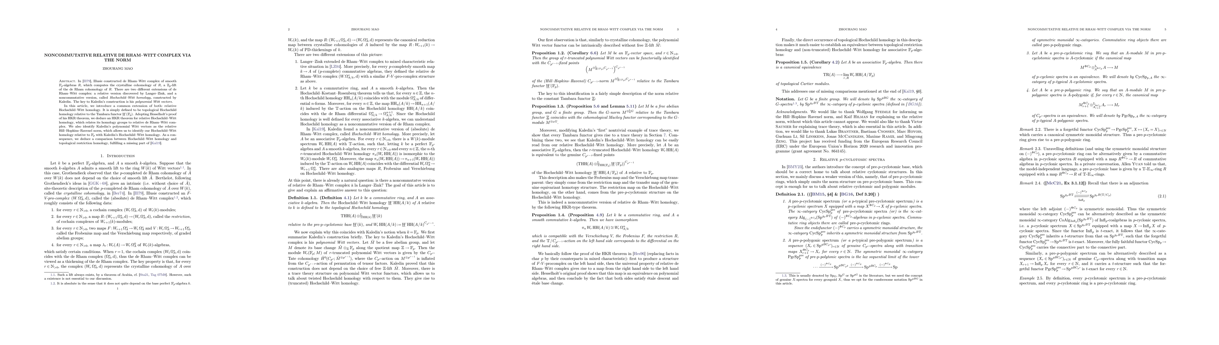 Thumbnail for Noncommutative relative de Rham--Witt complex via the norm
