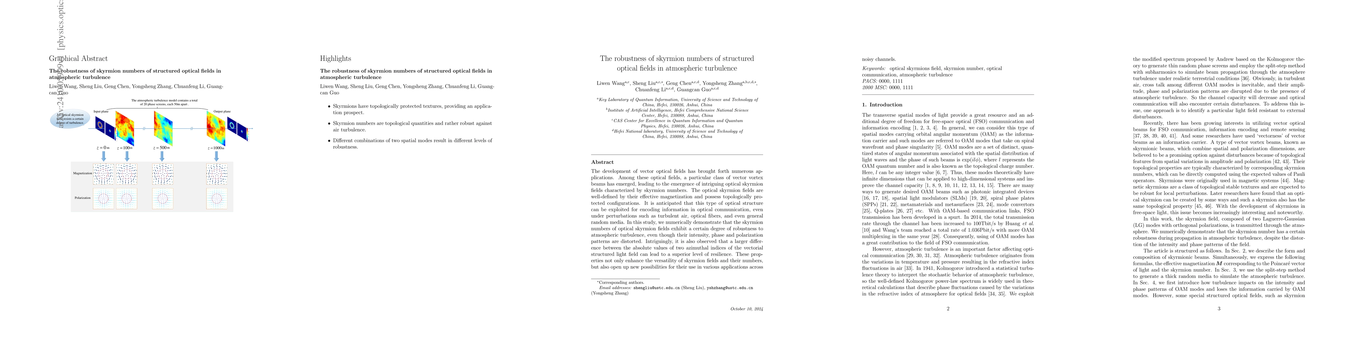 Thumbnail for The robustness of skyrmion numbers of structured optical fields in
  atmospheric turbulence