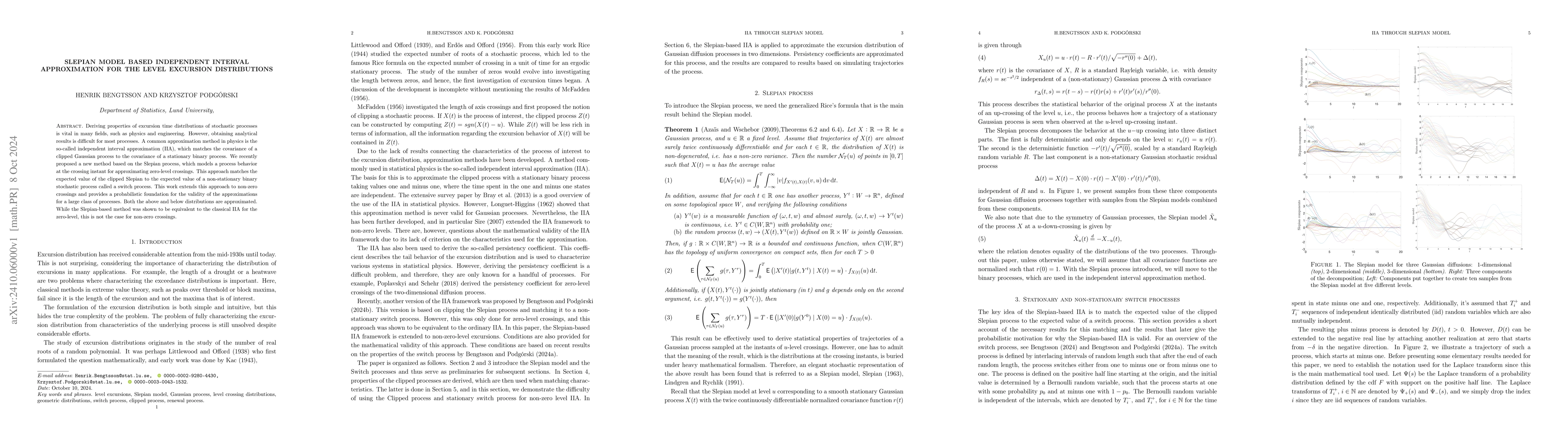 Thumbnail for Slepian model based independent interval approximation for the level
  excursion distributions