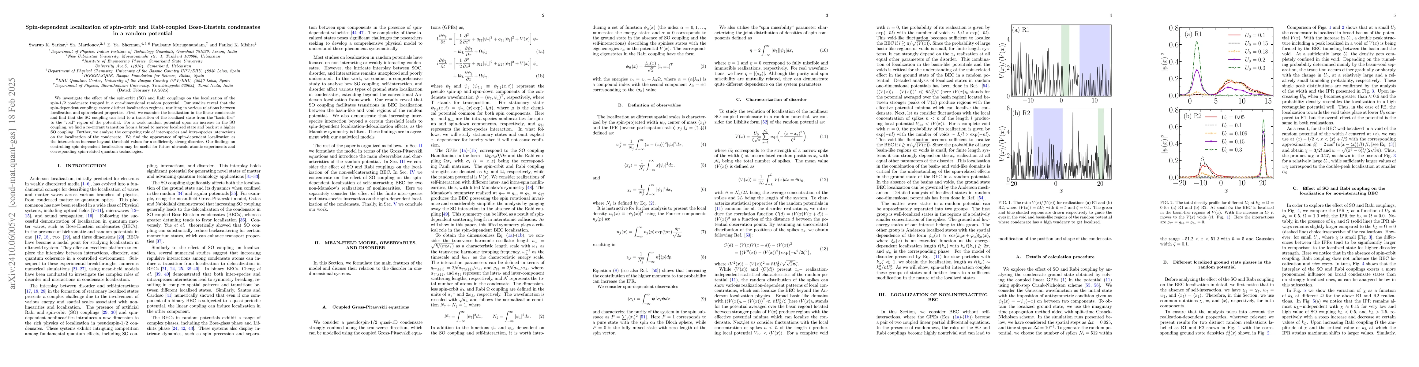 Thumbnail for Spin-dependent localization of spin-orbit and Rabi-coupled Bose-Einstein
  condensates in a random potential