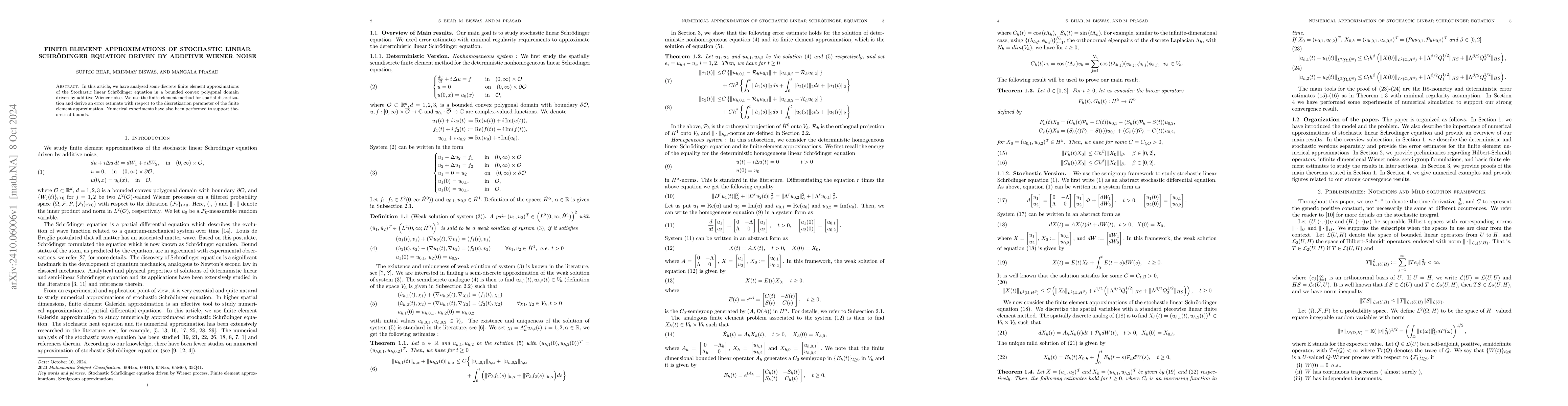 Thumbnail for Finite Element Approximations of Stochastic Linear Schrödinger
  equation driven by additive Wiener noise