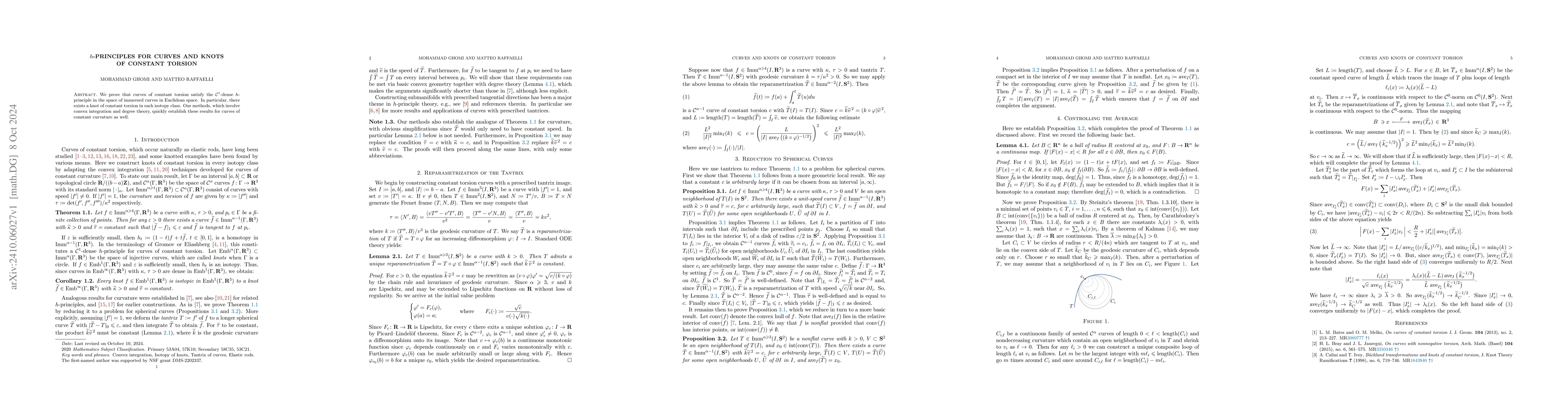 Thumbnail for $h$-Principles for curves and knots of constant torsion