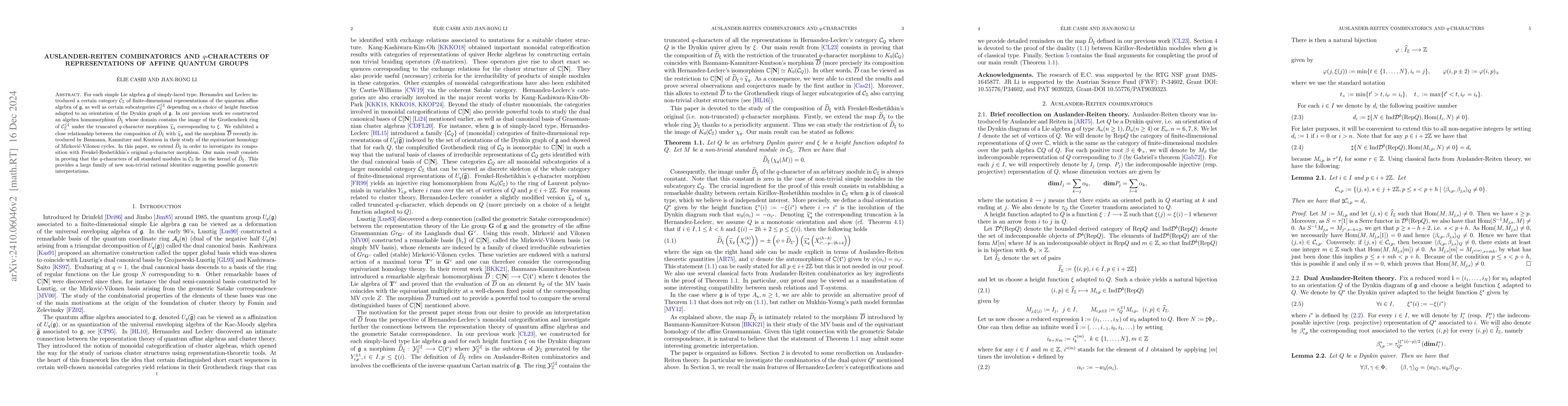 Thumbnail for Auslander-Reiten combinatorics and $q$-characters of representations of
  affine quantum groups