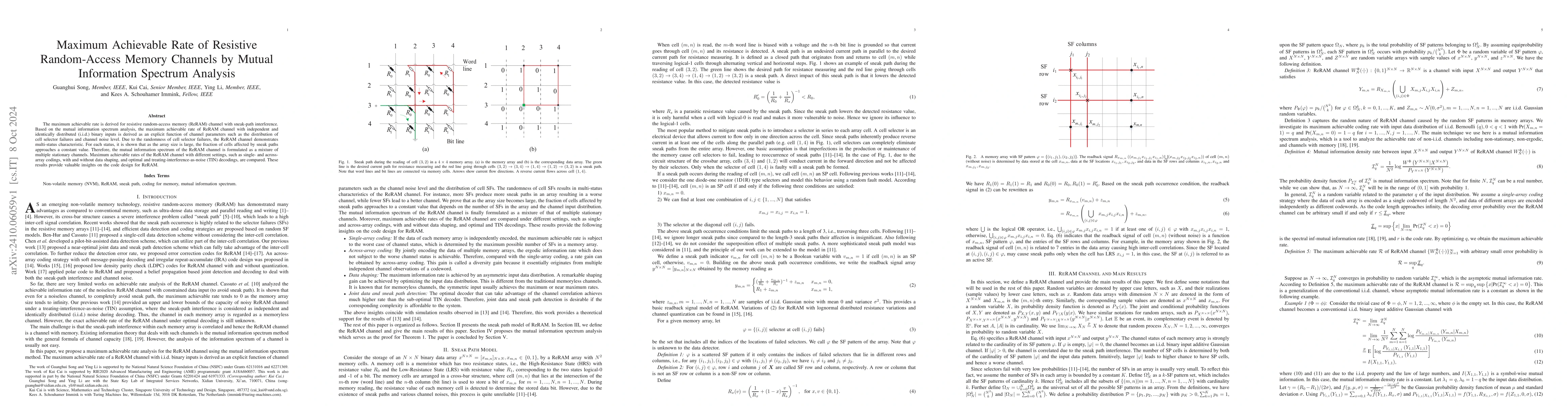 Thumbnail for Maximum Achievable Rate of Resistive Random-Access Memory Channels by
  Mutual Information Spectrum Analysis