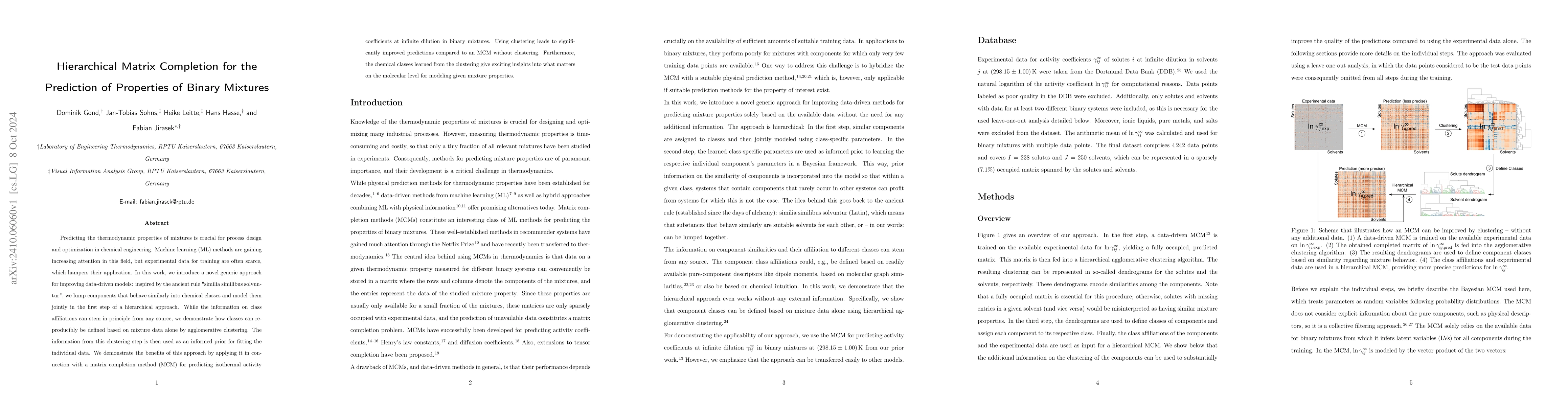 Thumbnail for Hierarchical Matrix Completion for the Prediction of Properties of
  Binary Mixtures