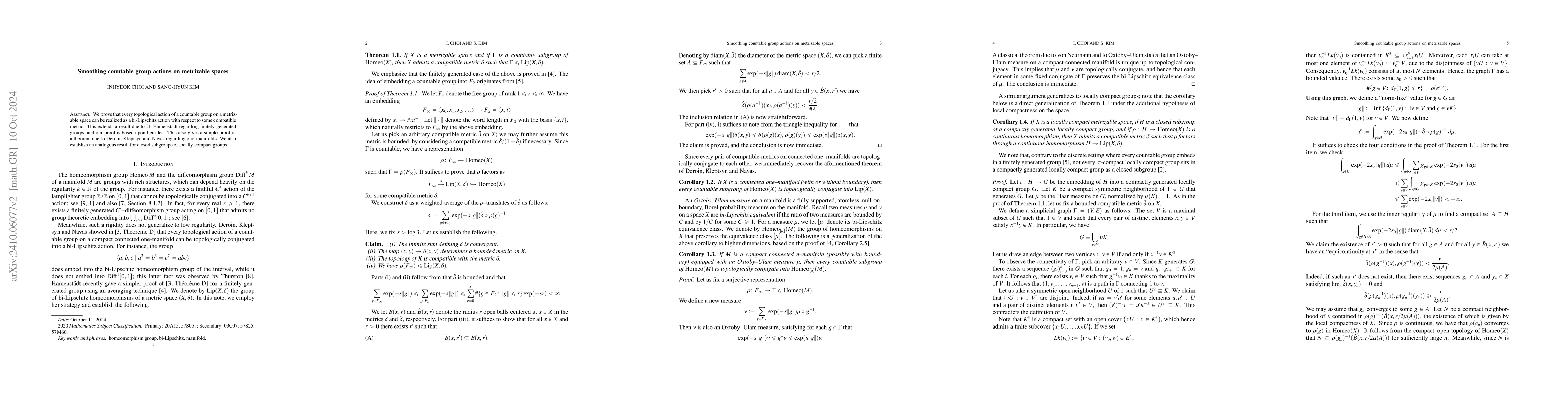 Thumbnail for Smoothing countable group actions on metrizable spaces