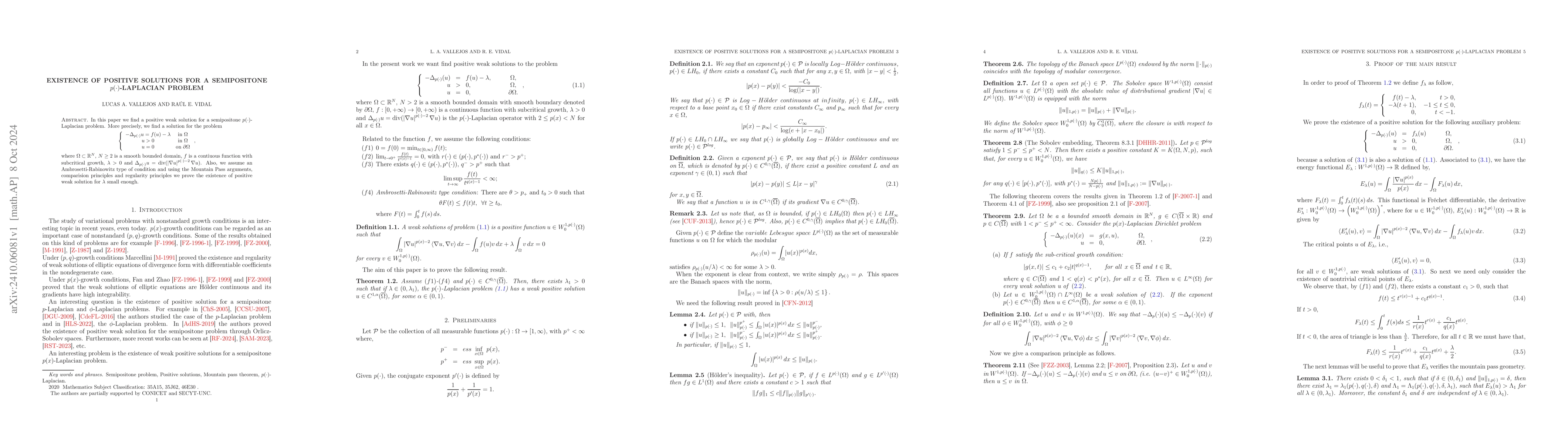 Thumbnail for Existence of positive solutions for a semipositone $p(\cdot)$-Laplacian
  problem