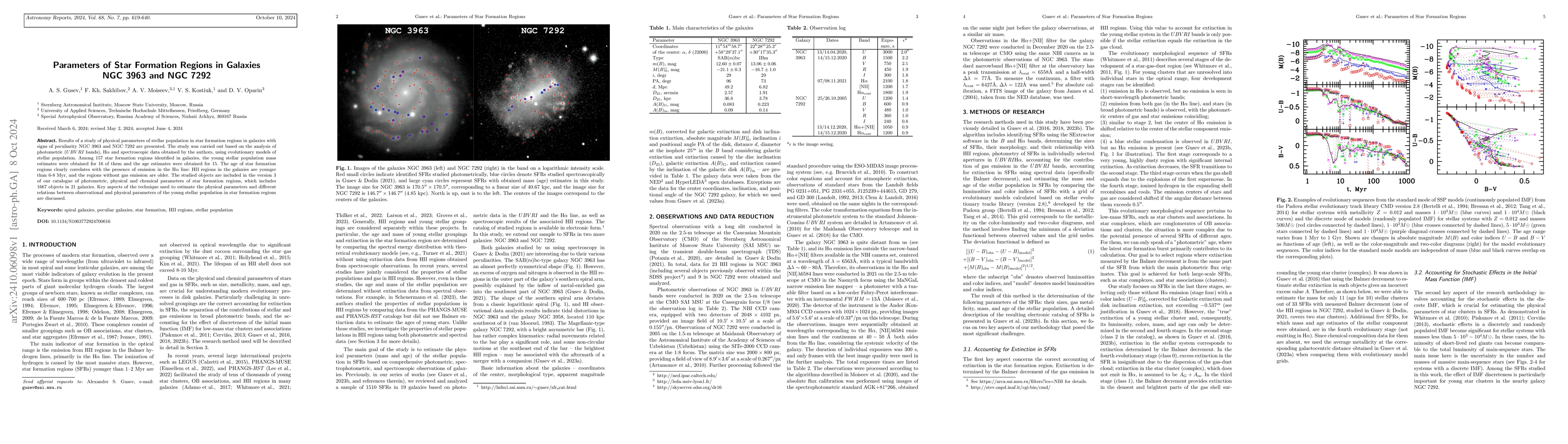 Thumbnail for Parameters of Star Formation Regions in Galaxies NGC 3963 and NGC 7292