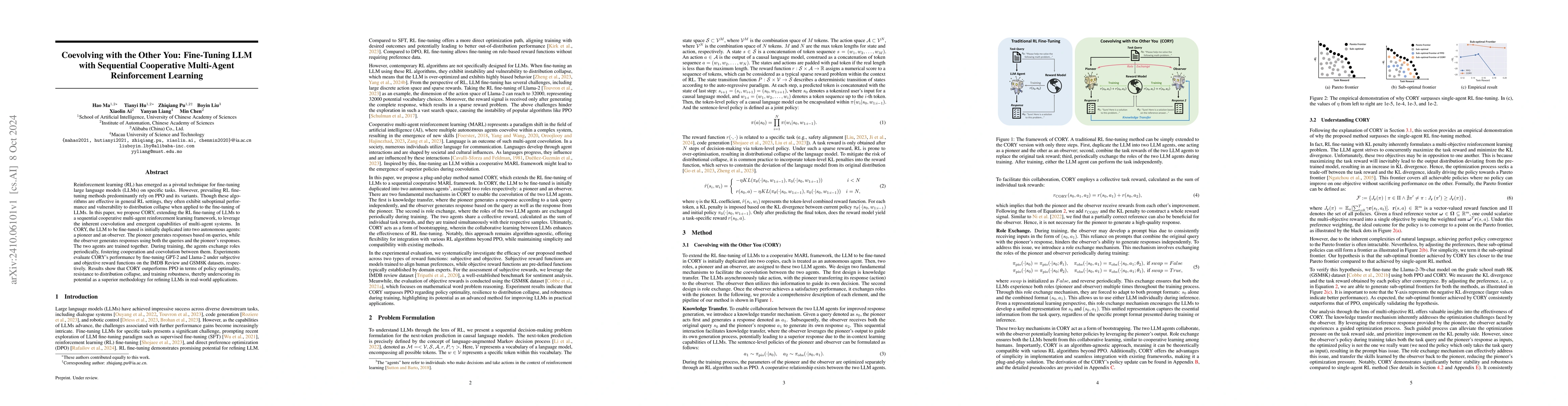 Thumbnail for Coevolving with the Other You: Fine-Tuning LLM with Sequential
  Cooperative Multi-Agent Reinforcement Learning