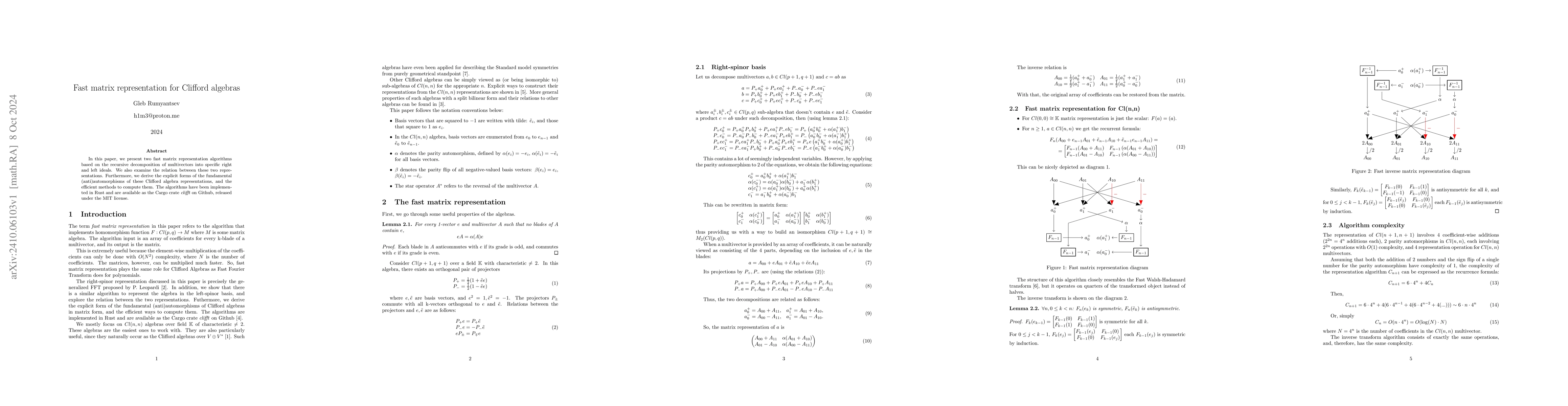 Thumbnail for Fast matrix representation for Clifford algebras