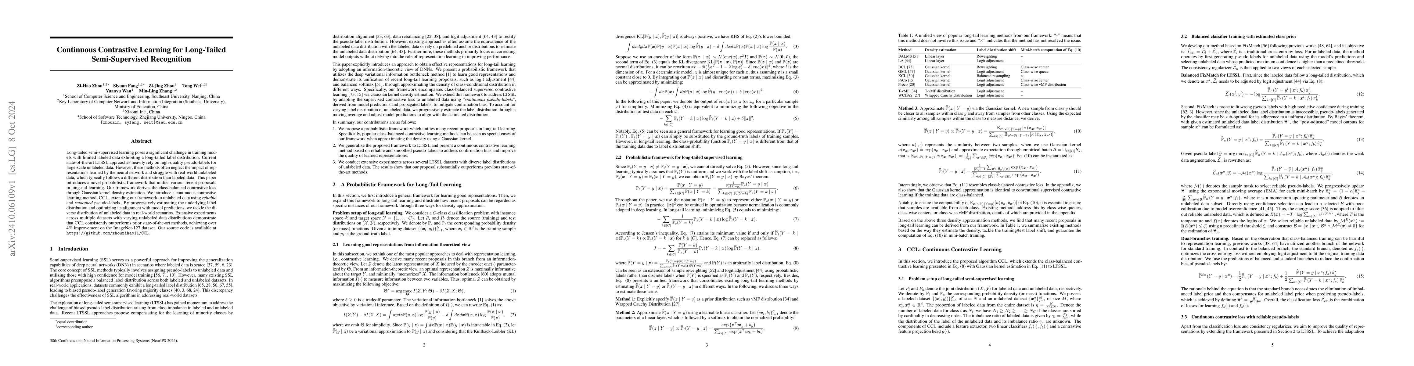Thumbnail for Continuous Contrastive Learning for Long-Tailed Semi-Supervised
  Recognition