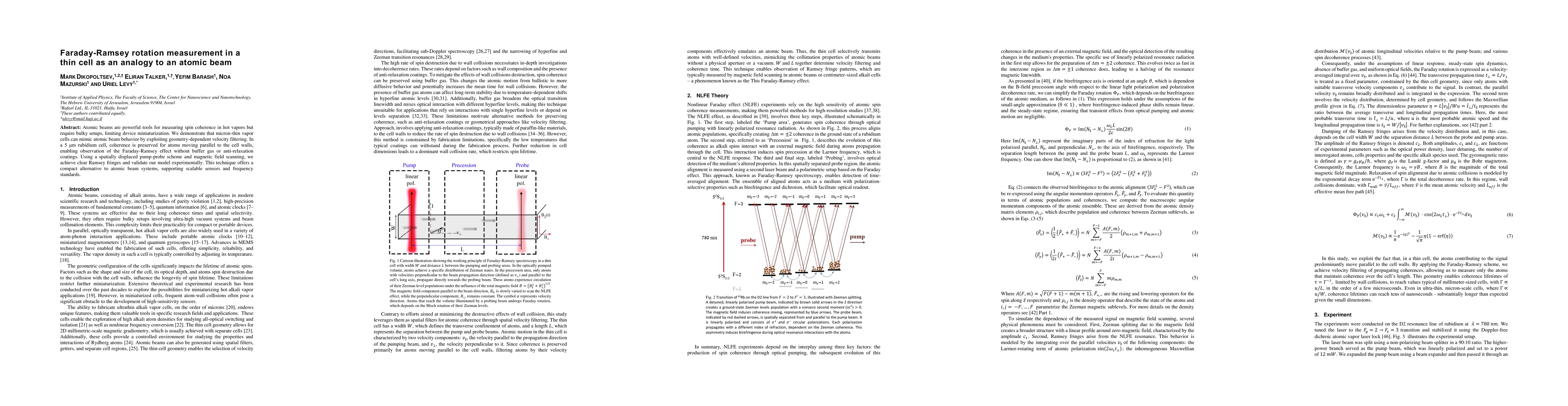 Thumbnail for Faraday-Ramsey rotation measurement in a thin cell as an analogy to an
  atomic beam