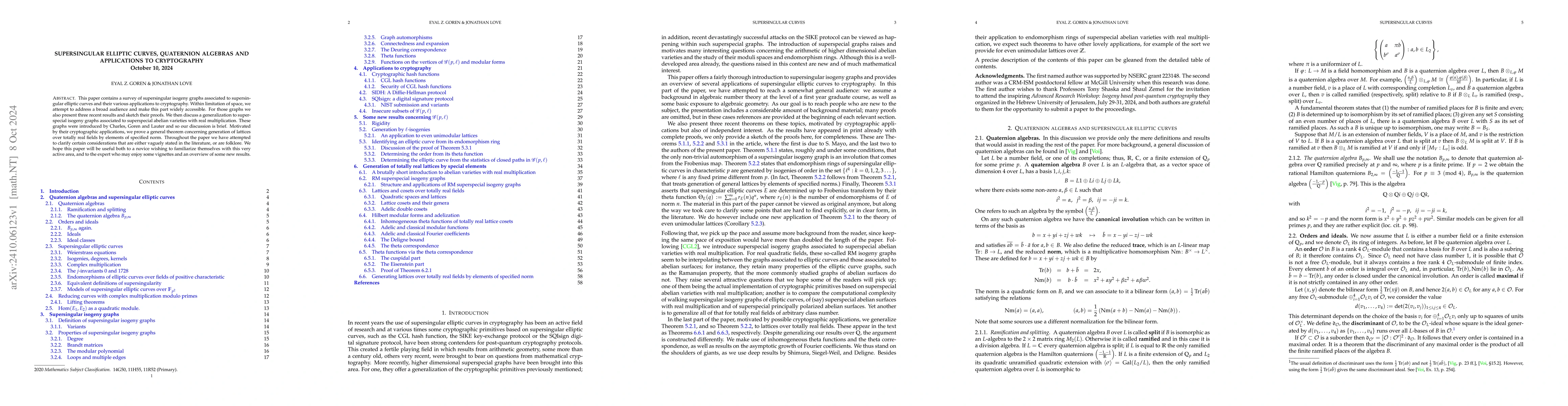Thumbnail for Supersingular elliptic curves, quaternion algebras and applications to
  cryptography