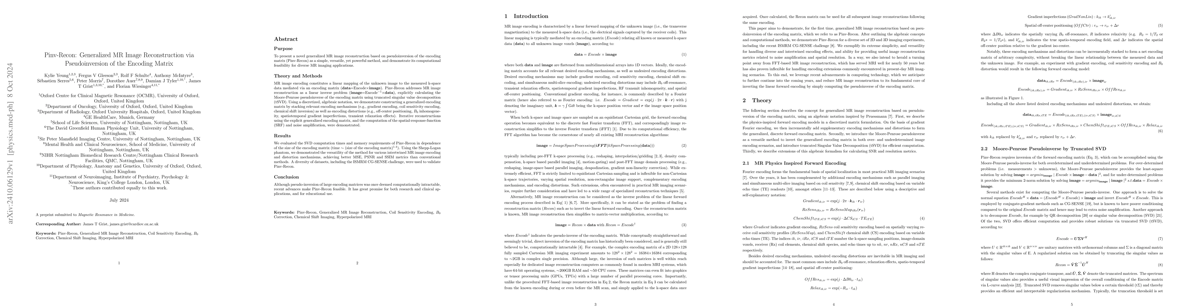 Thumbnail for Pinv-Recon: Generalized MR Image Reconstruction via Pseudoinversion of
  the Encoding Matrix