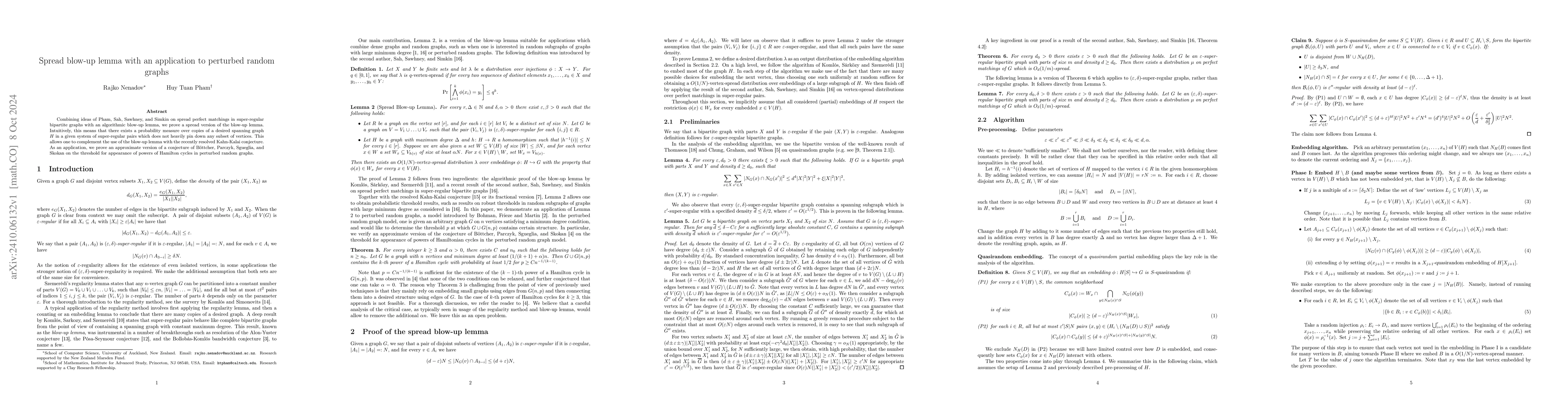 Thumbnail for Spread blow-up lemma with an application to perturbed random graphs