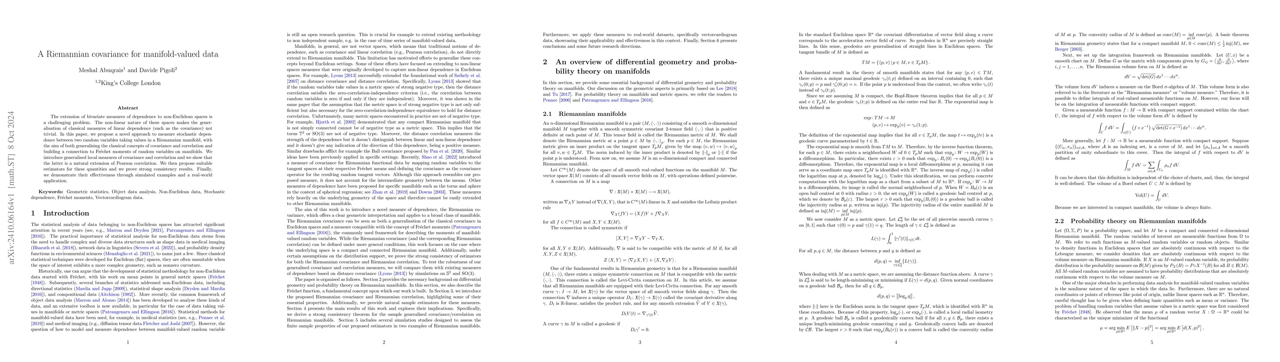 Thumbnail for A Riemannian covariance for manifold-valued data