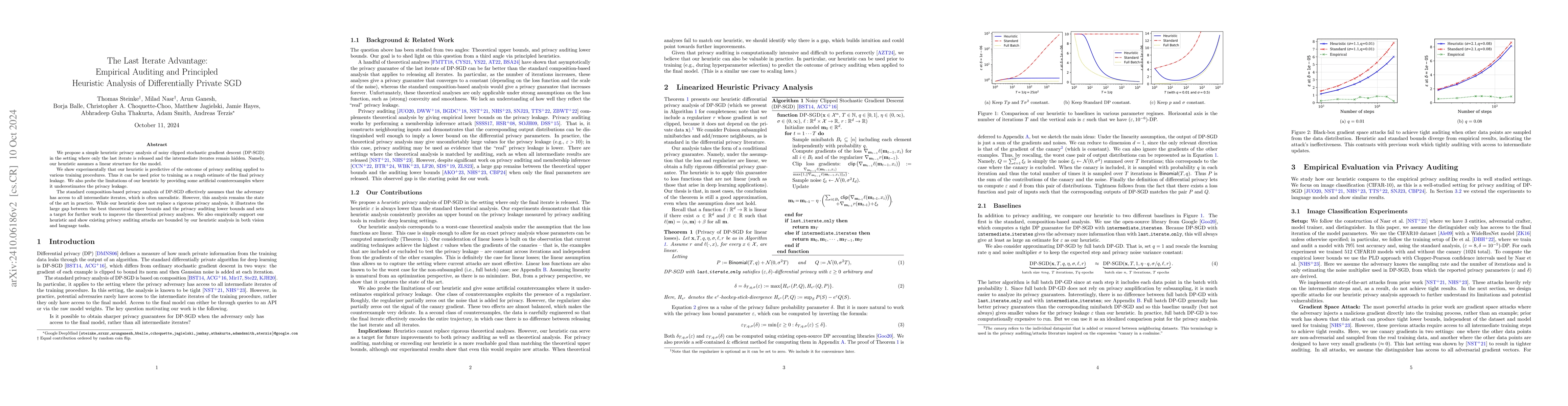 Thumbnail for The Last Iterate Advantage: Empirical Auditing and Principled Heuristic
  Analysis of Differentially Private SGD