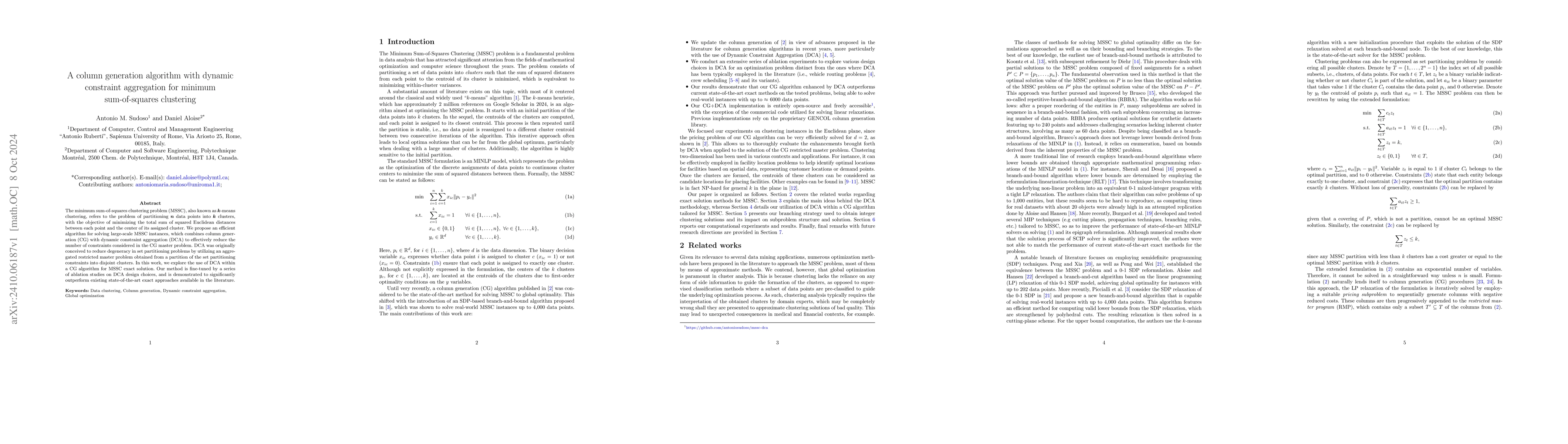 Thumbnail for A column generation algorithm with dynamic constraint aggregation for
  minimum sum-of-squares clustering