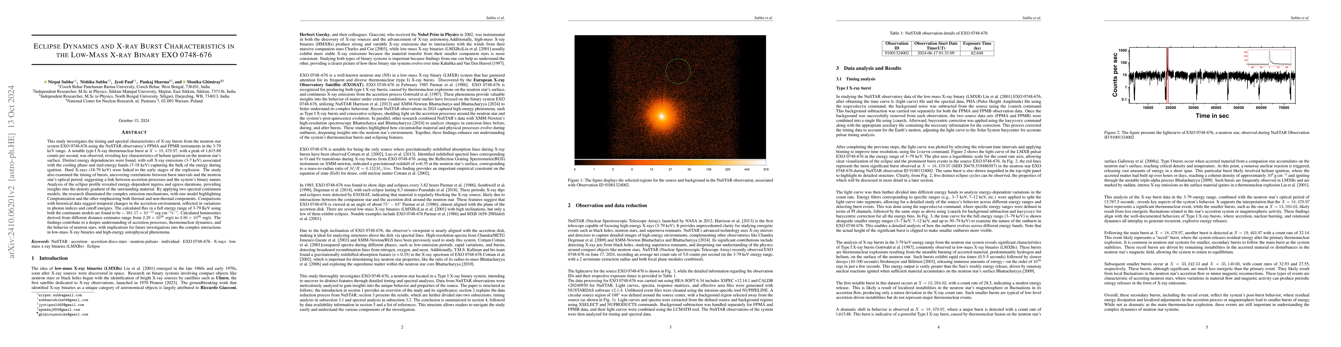 Thumbnail for Eclipse Dynamics and X-ray Burst Characteristics in the Low-Mass X-ray
  Binary EXO 0748-676