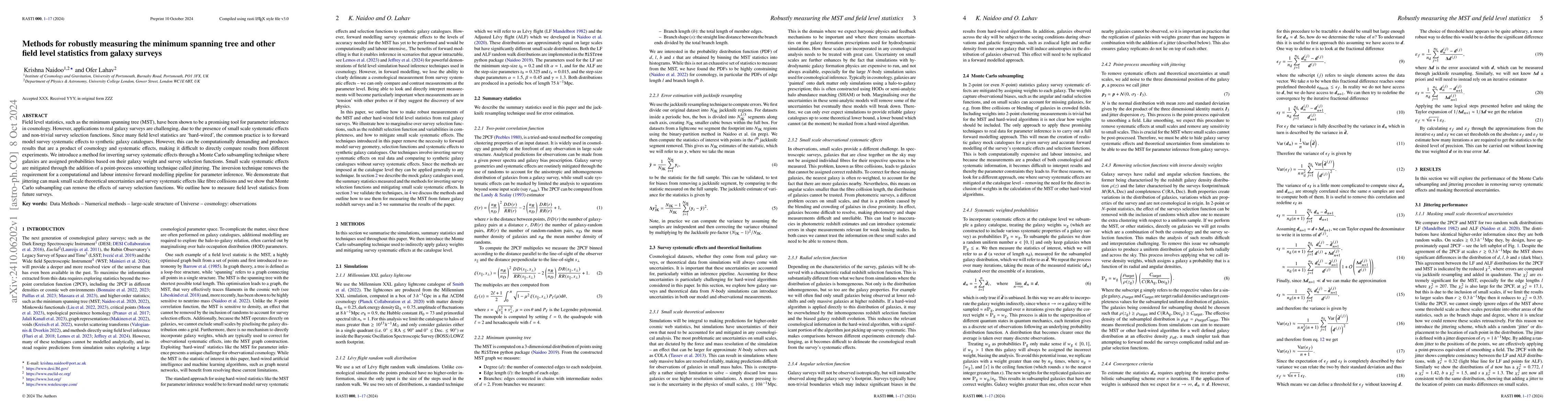 Thumbnail for Methods for robustly measuring the minimum spanning tree and other field
  level statistics from galaxy surveys