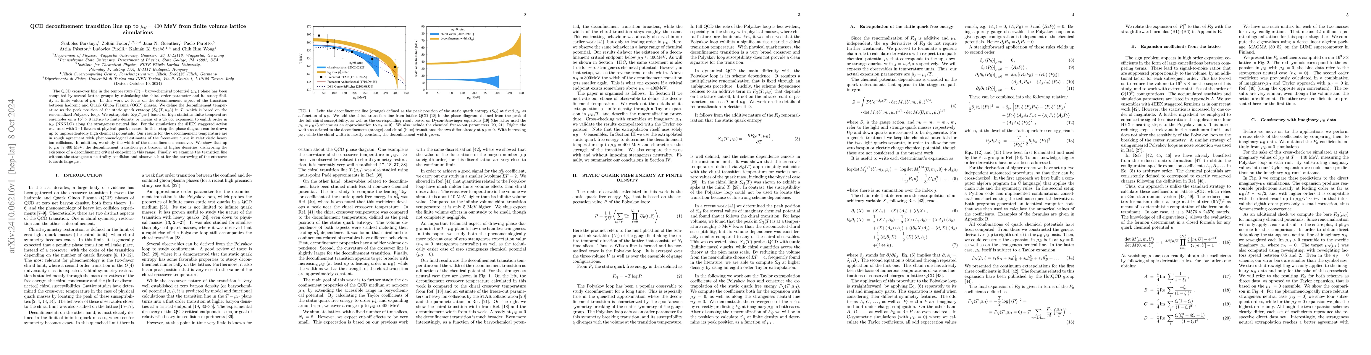 Thumbnail for QCD deconfinement transition line up to $μ_B=400$ MeV from finite
  volume lattice simulations