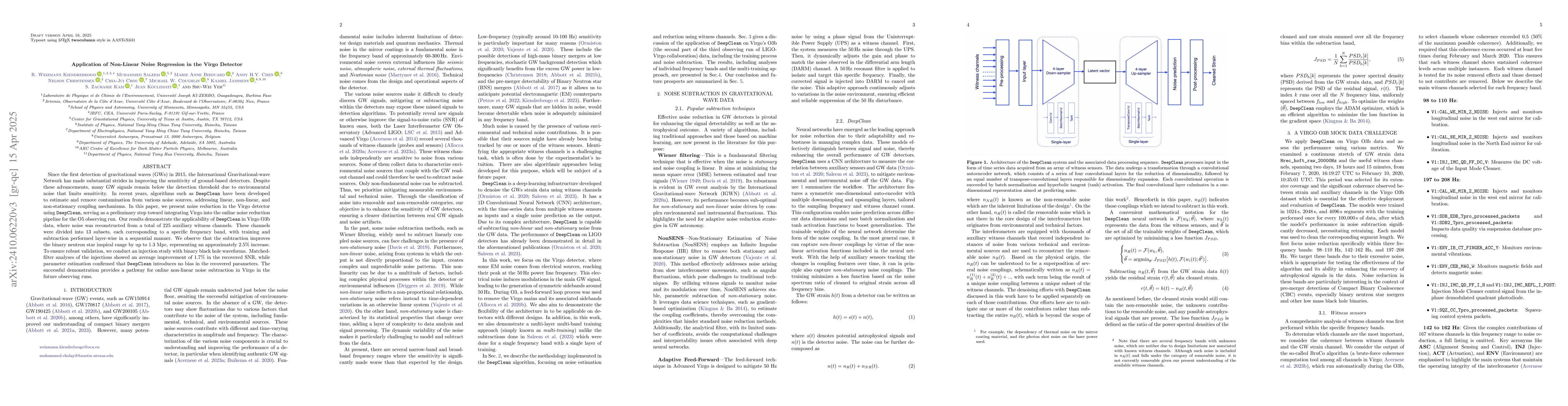 Thumbnail for DeepClean: Non-Linear Regression for Noise Reduction in the Virgo
  Detector