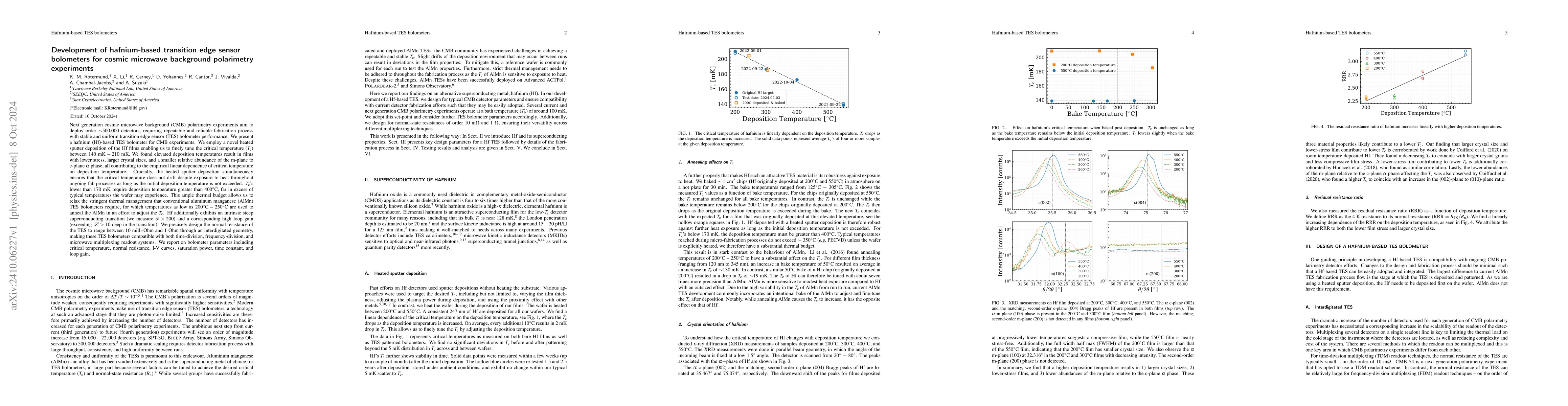 Thumbnail for Development of hafnium-based transition edge sensor bolometers for
  cosmic microwave background polarimetry experiments