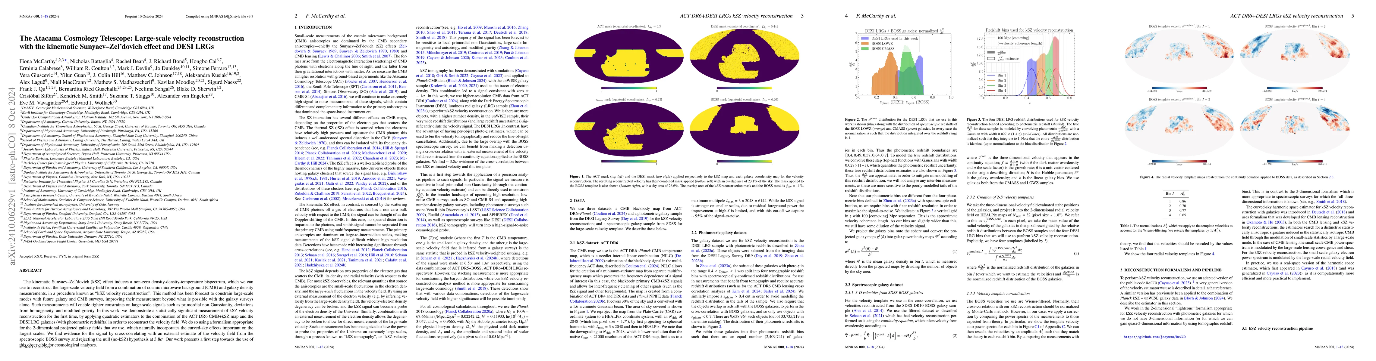 Thumbnail for The Atacama Cosmology Telescope: Large-scale velocity reconstruction
  with the kinematic Sunyaev--Zel'dovich effect and DESI LRGs