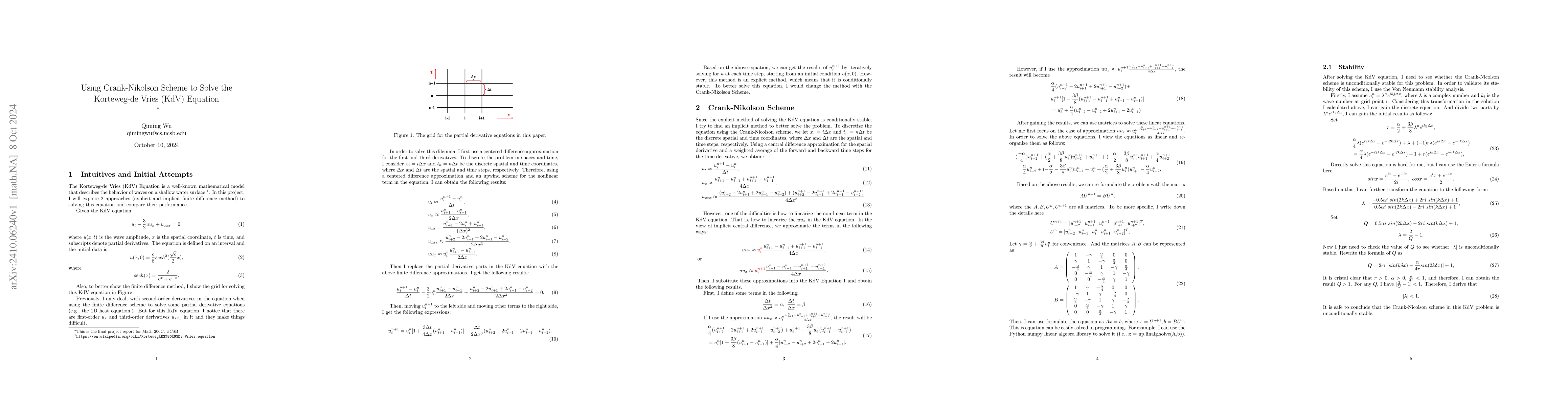 Thumbnail for Using Crank-Nikolson Scheme to Solve the Korteweg-de Vries (KdV)
  Equation