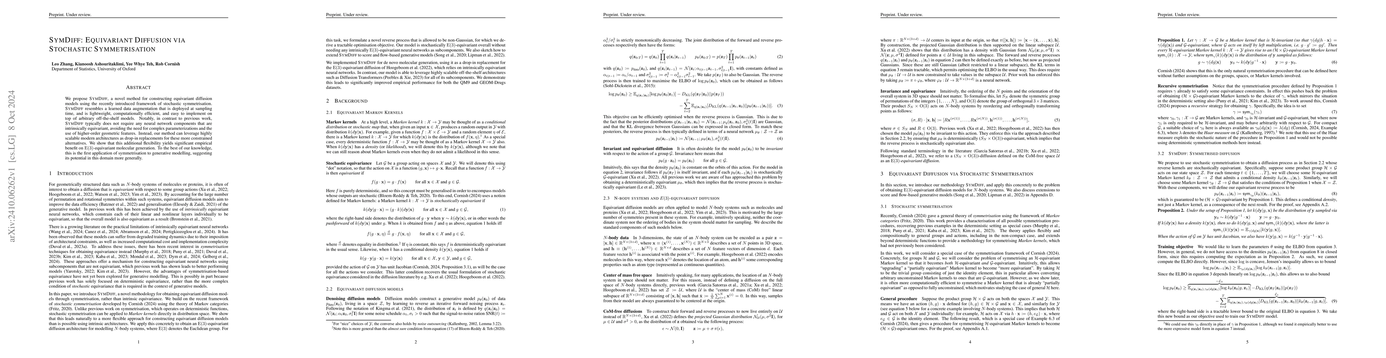 Thumbnail for SymDiff: Equivariant Diffusion via Stochastic Symmetrisation