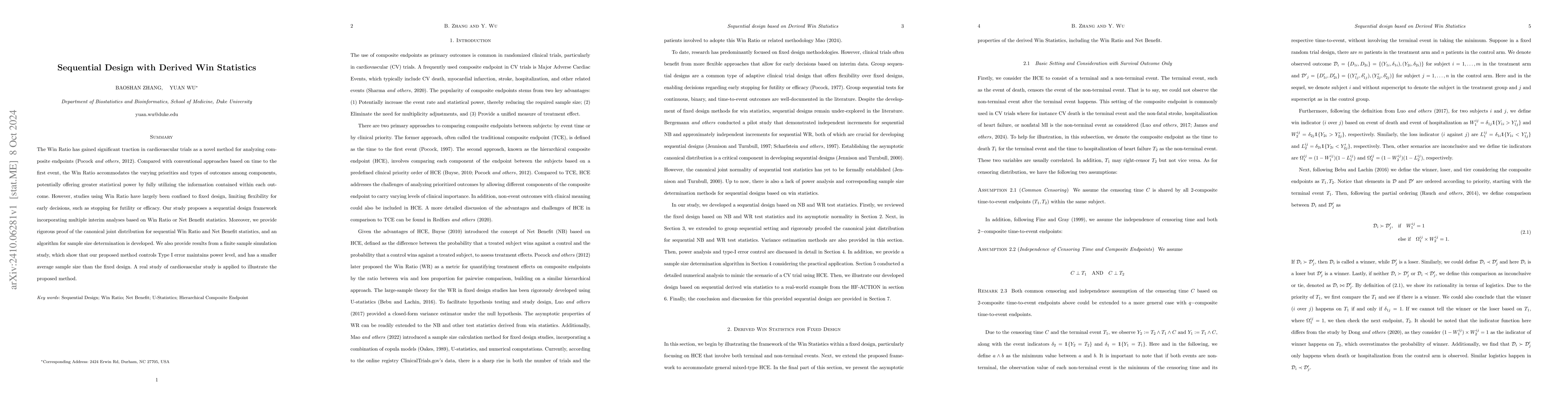 Thumbnail for Sequential Design with Derived Win Statistics