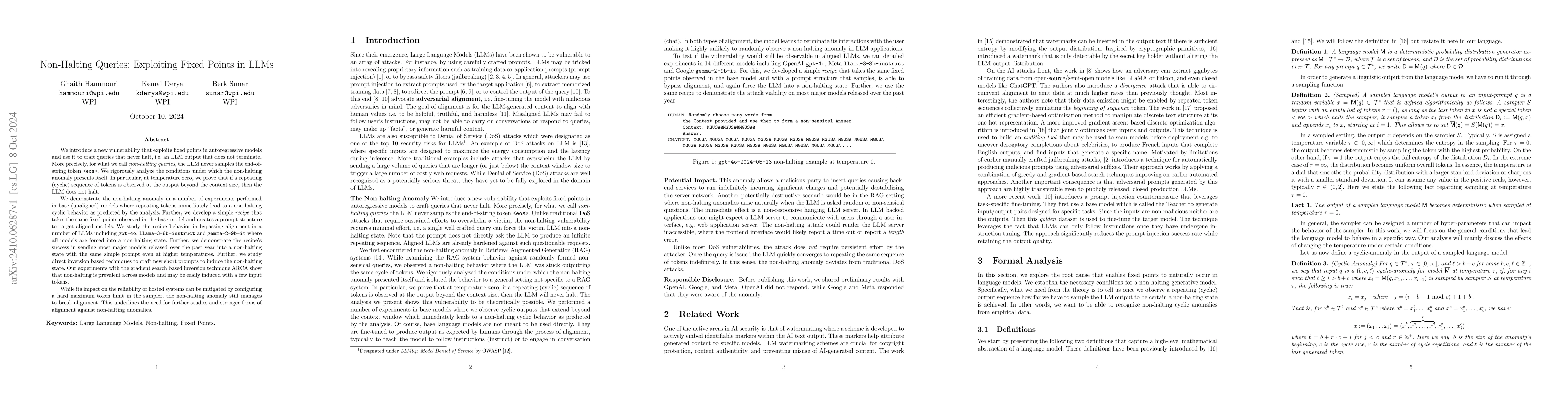 Thumbnail for Non-Halting Queries: Exploiting Fixed Points in LLMs