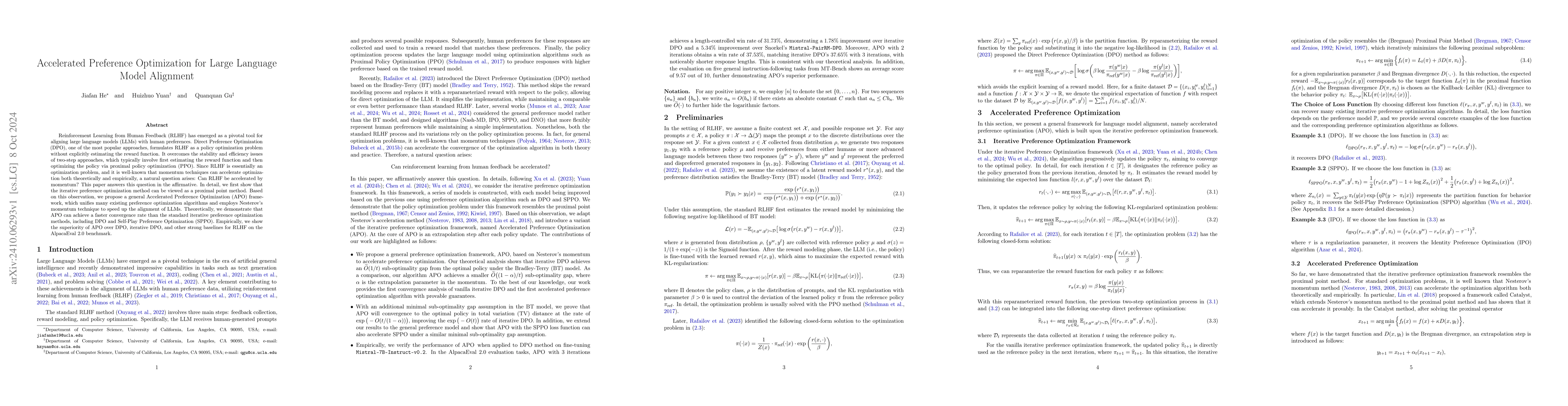 Thumbnail for Accelerated Preference Optimization for Large Language Model Alignment