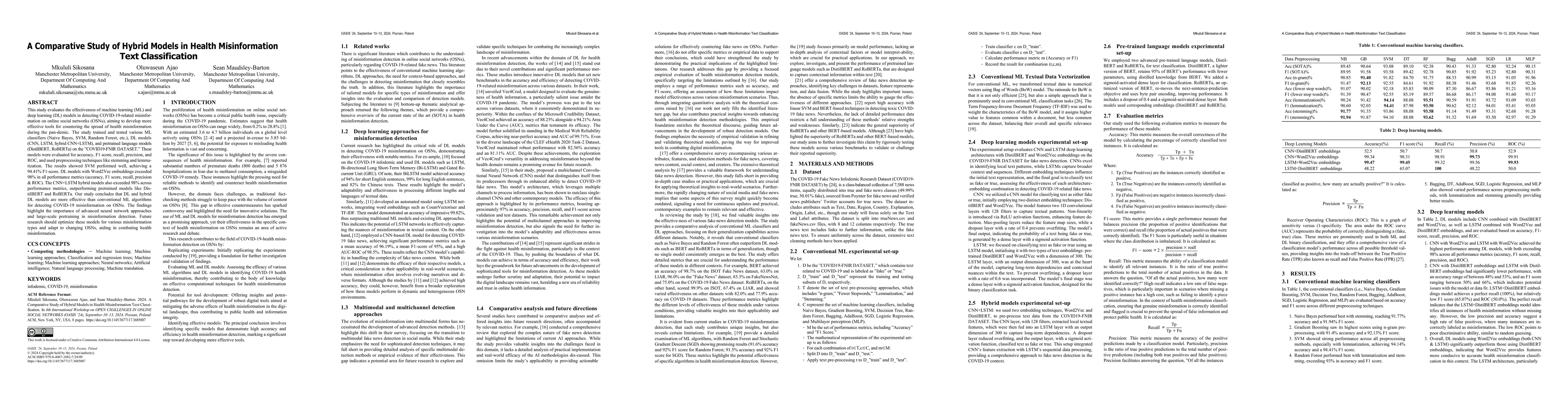 Thumbnail for A Comparative Study of Hybrid Models in Health Misinformation Text
  Classification