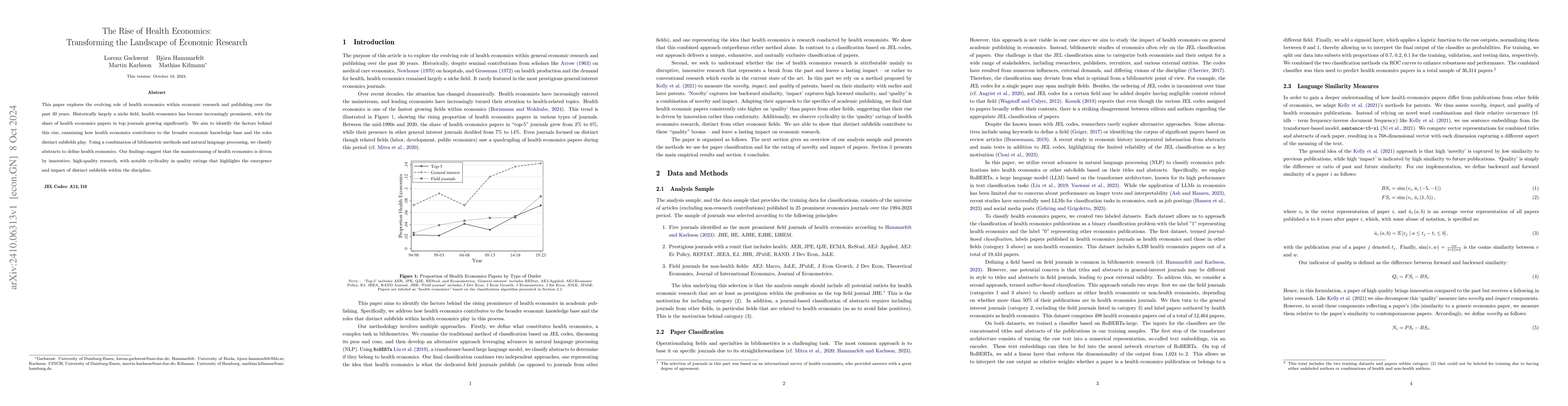 Thumbnail for The Rise of Health Economics: Transforming the Landscape of Economic
  Research