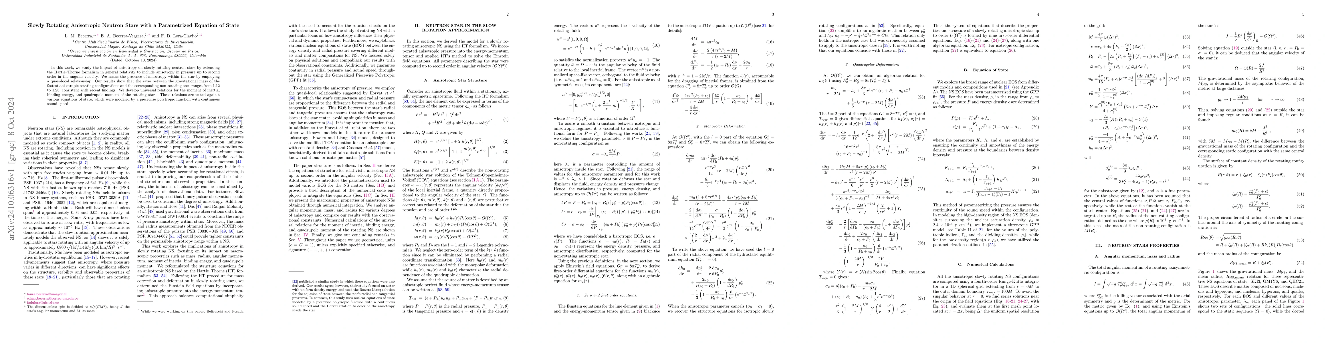 Thumbnail for Slowly Rotating Anisotropic Neutron Stars with a Parametrized Equation
  of State