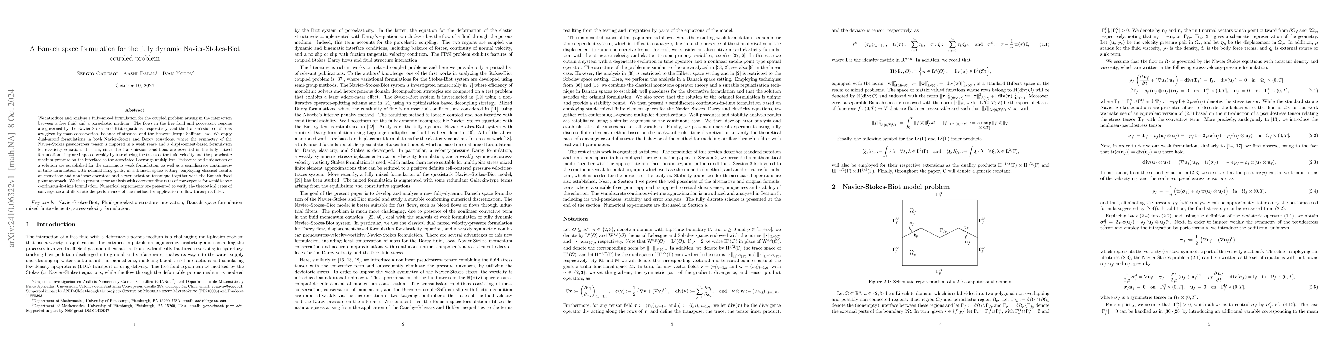 Thumbnail for A Banach space formulation for the fully dynamic Navier-Stokes-Biot
  coupled problem