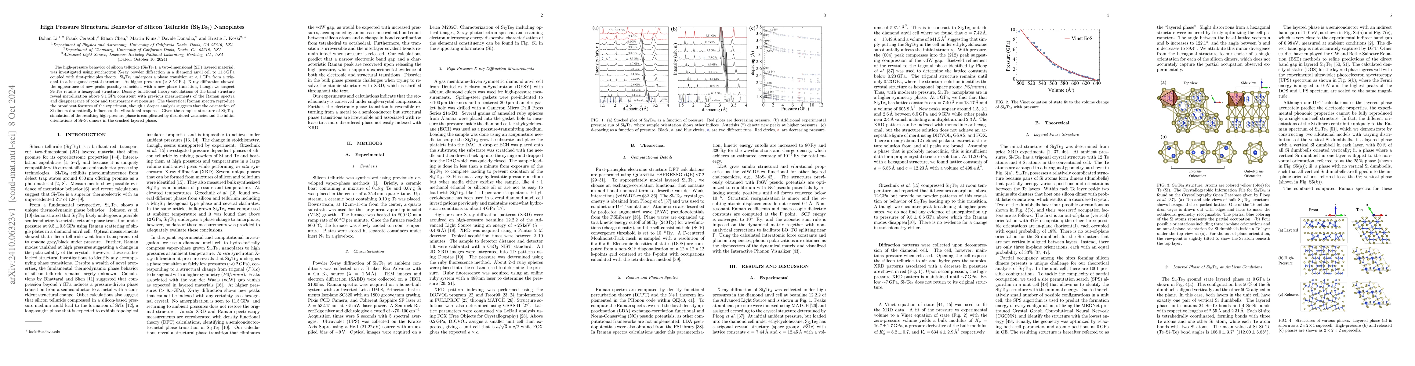 Thumbnail for High Pressure Structural Behavior of Silicon Telluride (Si2Te3)
  Nanoplates