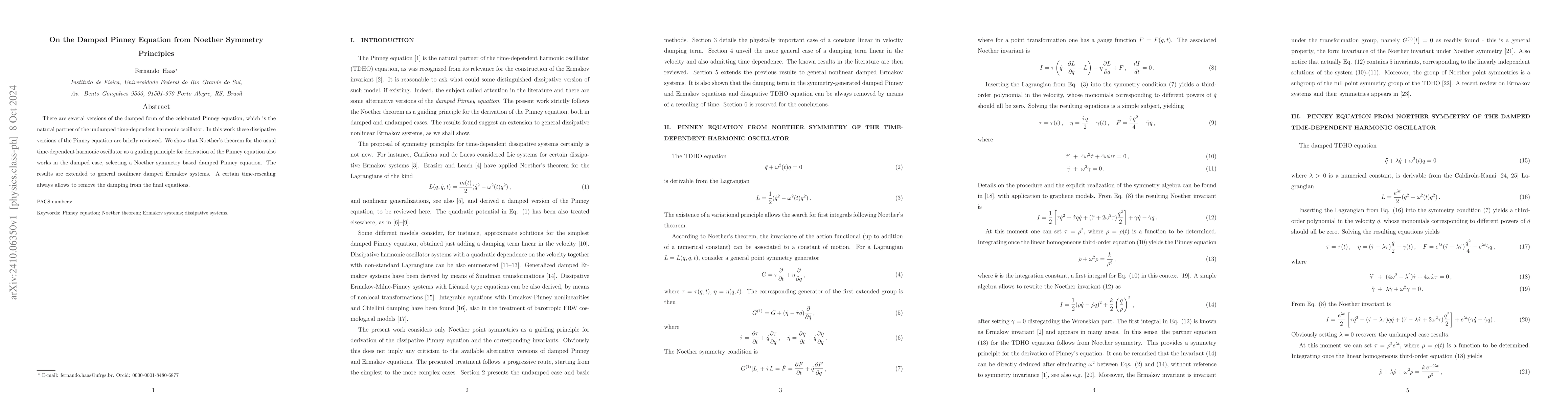 Thumbnail for On the Damped Pinney Equation from Noether Symmetry Principles