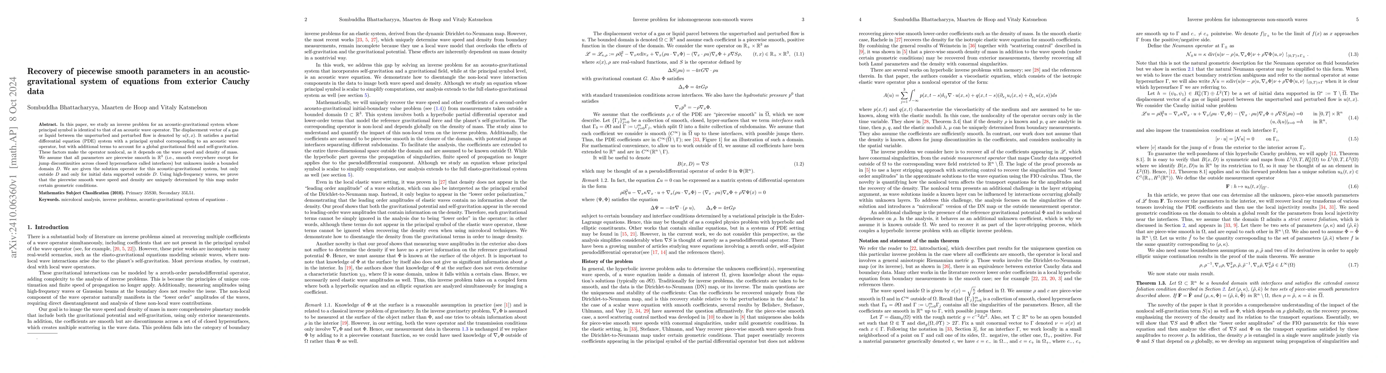 Thumbnail for Recovery of piecewise smooth parameters in an acoustic-gravitational
  system of equations from exterior Cauchy data