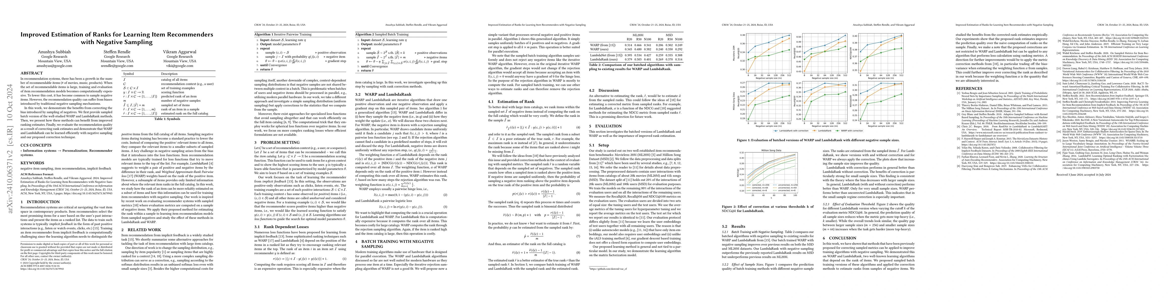 Thumbnail for Improved Estimation of Ranks for Learning Item Recommenders with
  Negative Sampling